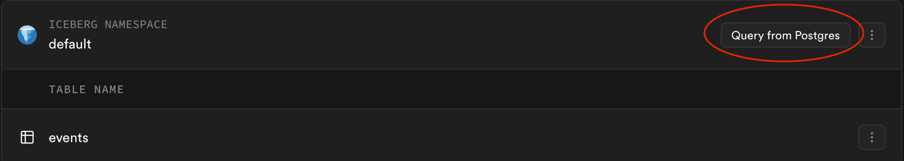 Query with Postgres button on analytics bucket page